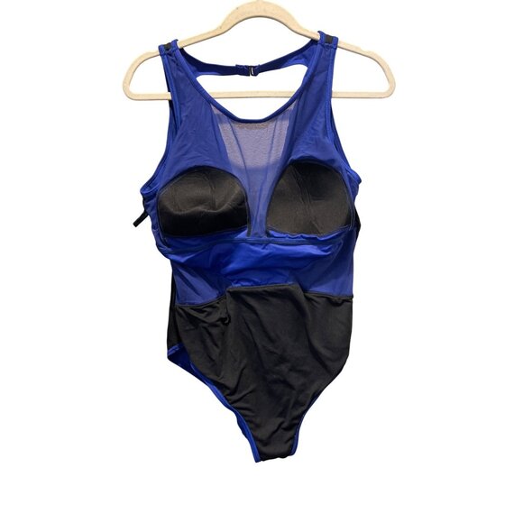 Mesh Panel Crossover One-Piece Swimsuit By Aqua Green Size XL Blue - Picture 6 of 7